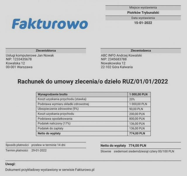 Jak wystawić rachunek do umowy zlecenia? Wzór i najważniejsze zasady