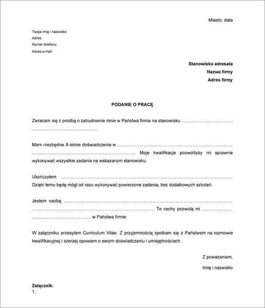 Podanie o pracę w szkole