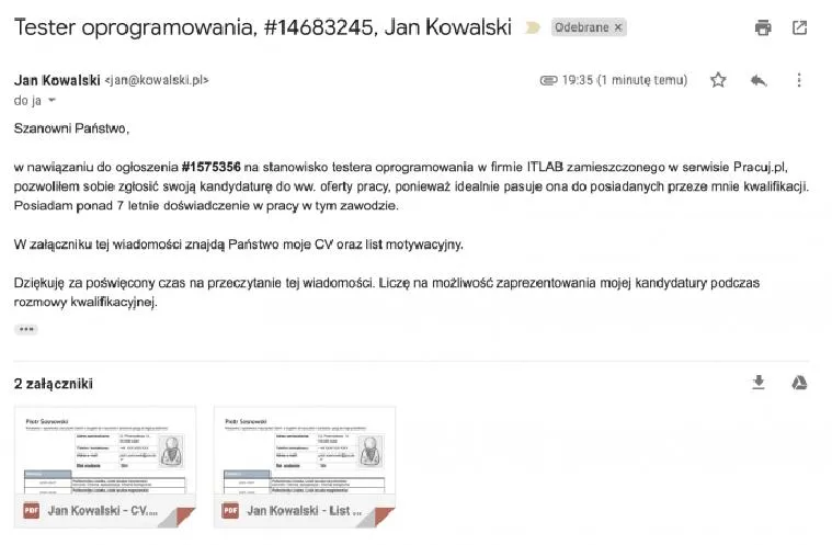 Przygotowanie maila z CV