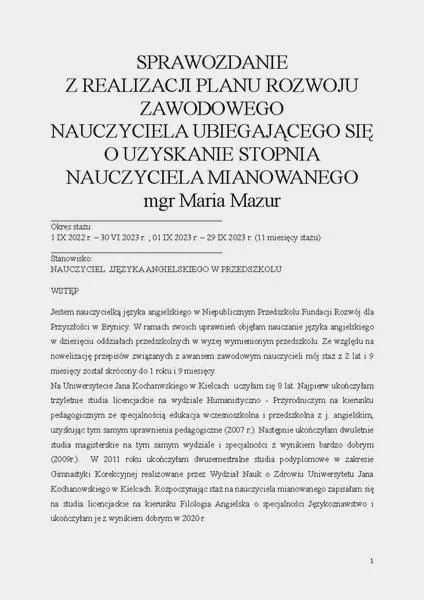 Sprawozdanie ze stażu