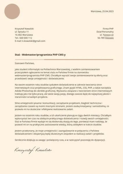 Wniosek o staż w PUP