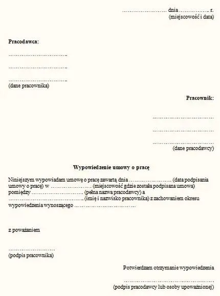 Wypowiedzenie umowy o pracę