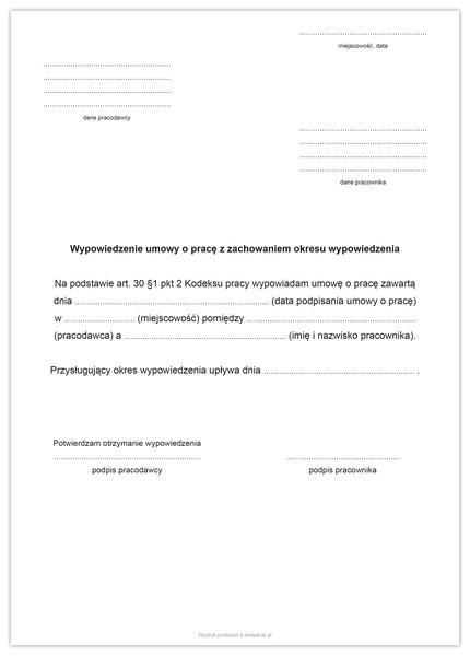 Wzór wypowiedzenia umowy