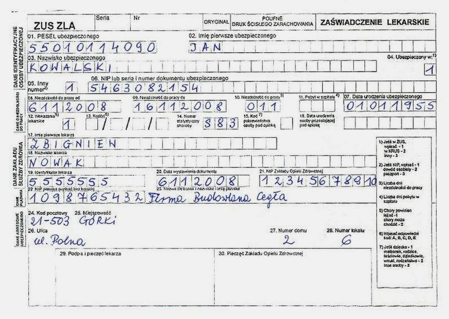 Zwolnienie lekarskie L4